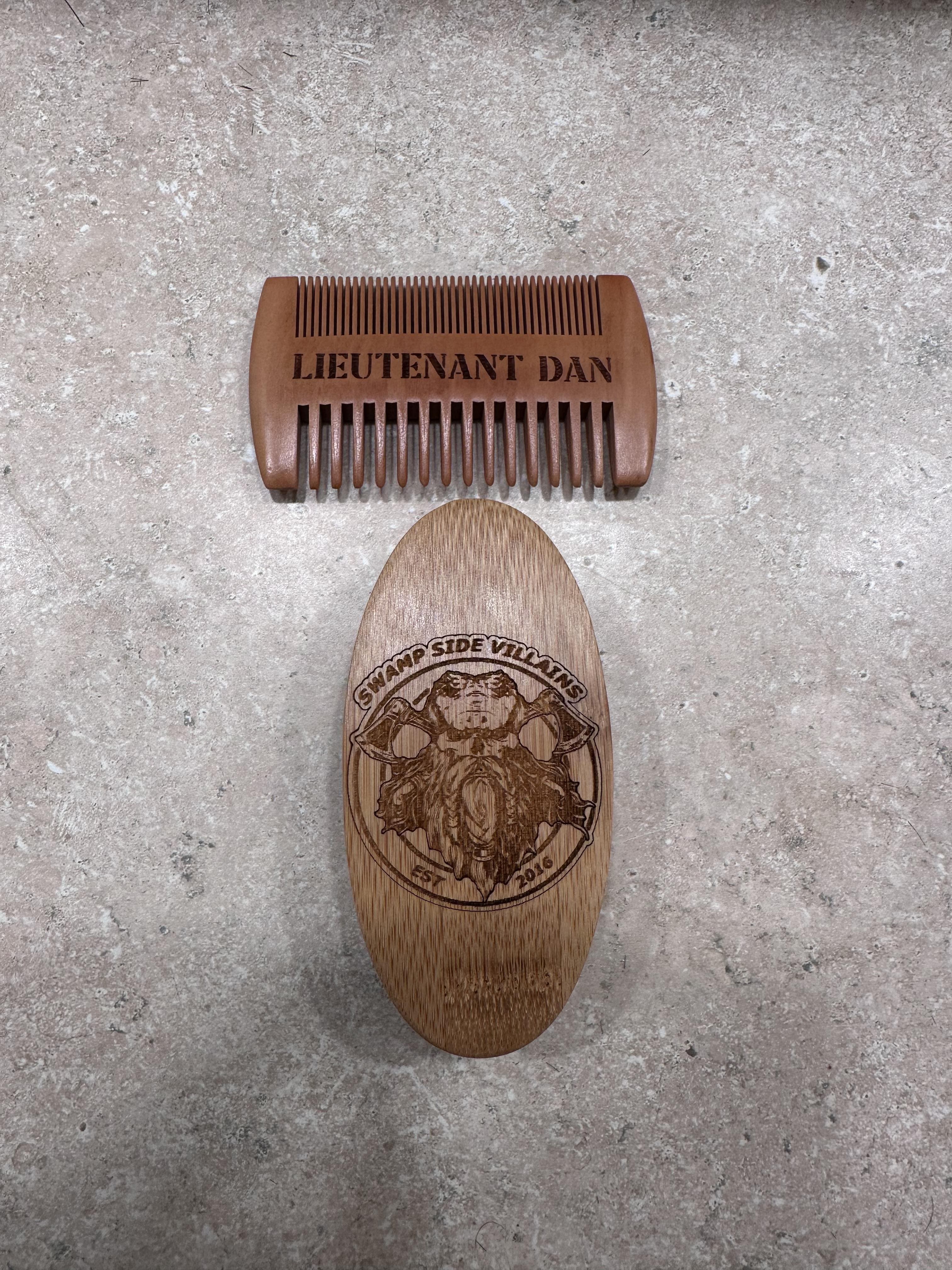 Engraved wooden comb and brush keepsake set