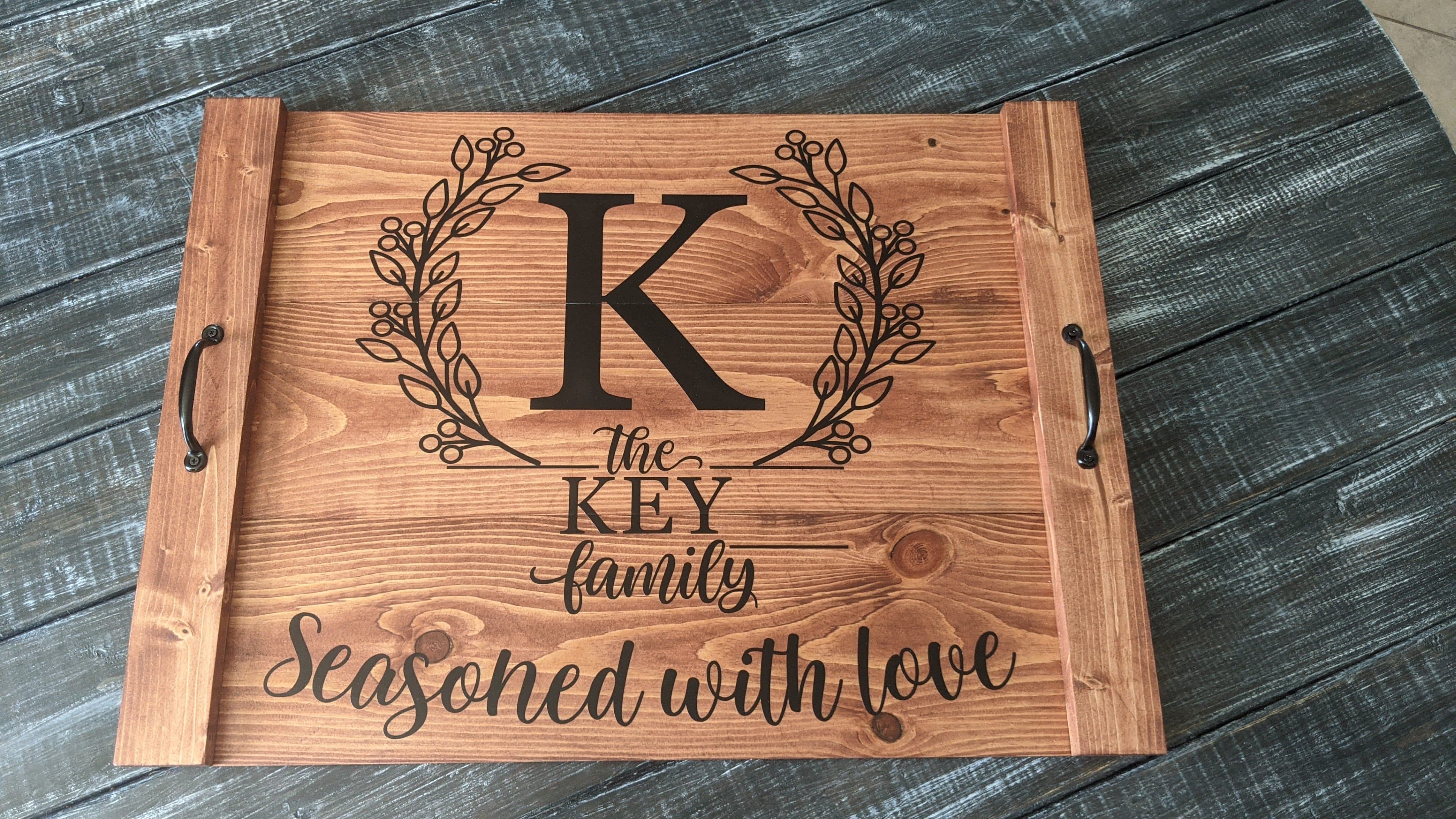 Personalized family serving tray with engraved monogram